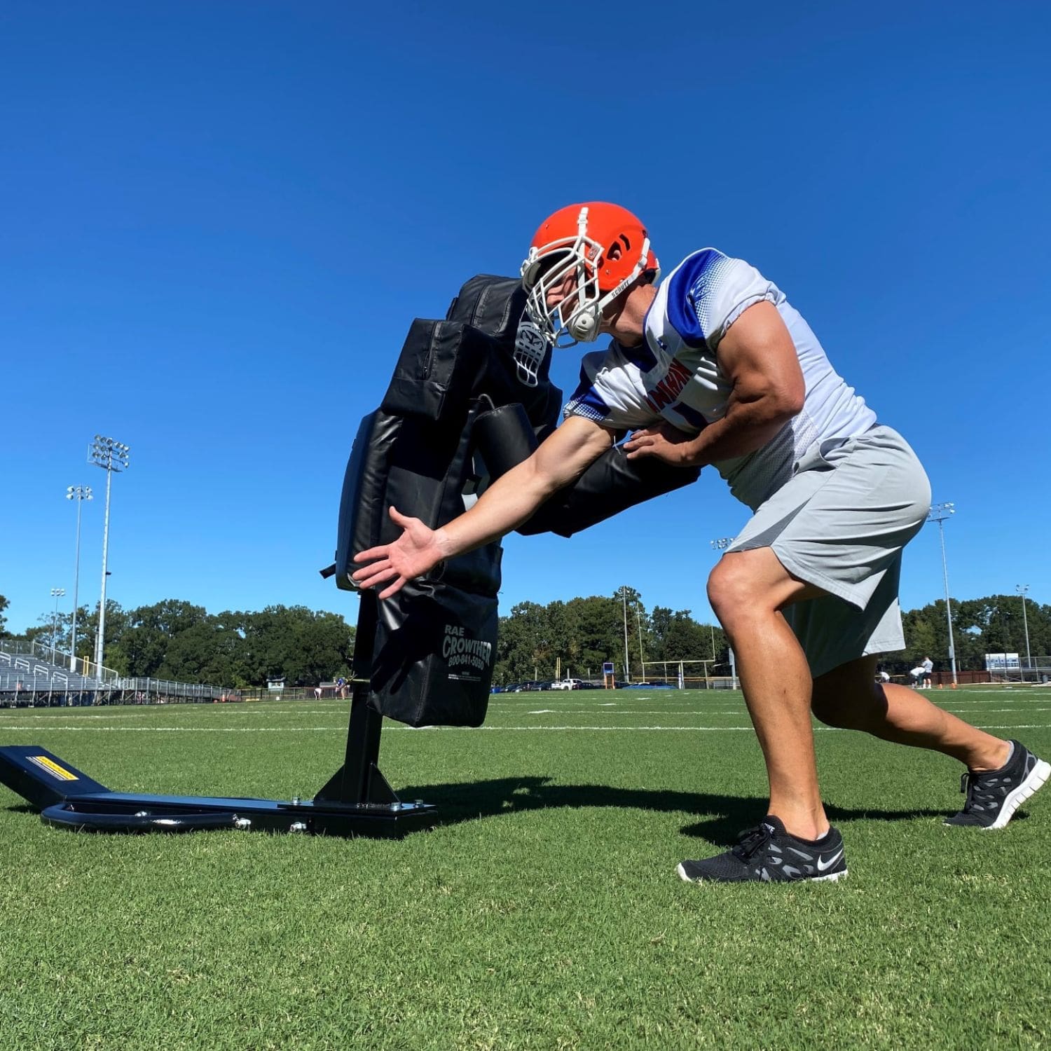 Rae Crowther Fight’n Trainer Pass Rush Sled practicing 4